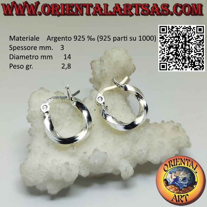 Pendientes de plata, círculos lisos torcidos de 3 mm de grosor (palanca)
