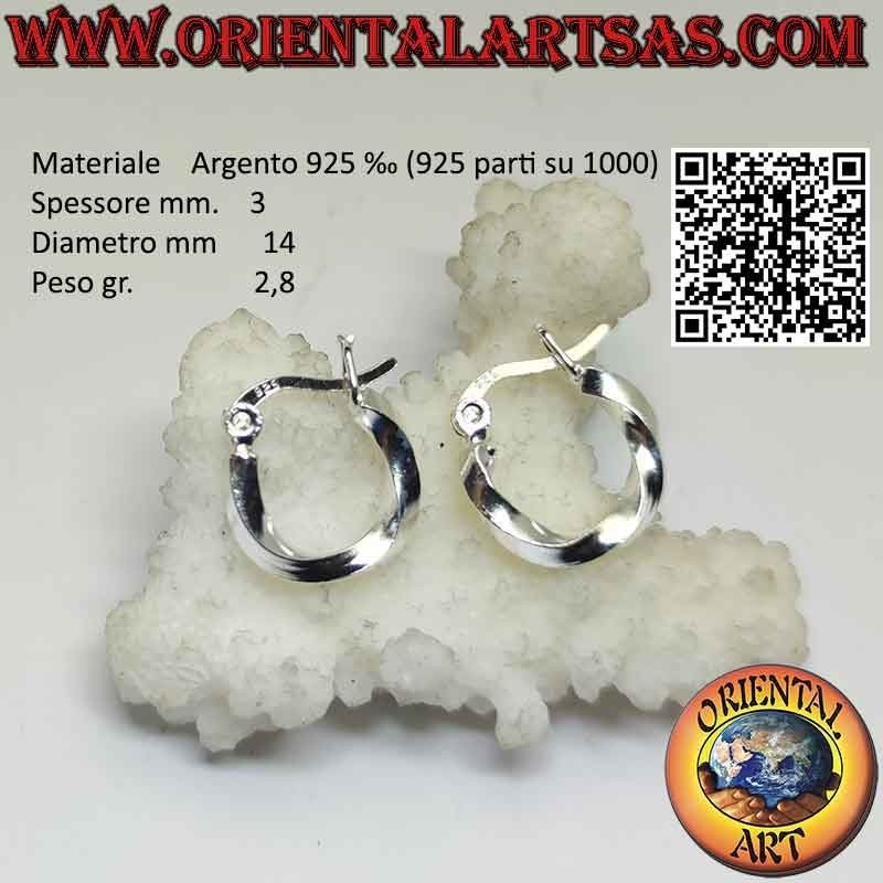 Boucles d'oreilles en argent, cercles lisses torsadés de 3 mm d'épaisseur (levier)