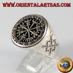 Silber Ring, vegvisir mit Gungnir, Odins Speer, Rune