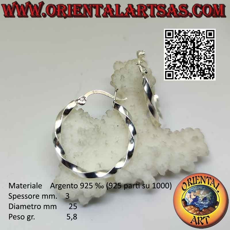 Silver earrings, smooth twisted 3mm thick circles (lever)