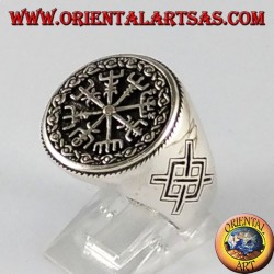 Silber Ring, Aegishjalmur und vegvisir mit keltischen Runen