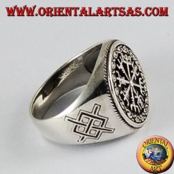 Bague en argent, vegvisir avec Gungnir, la lance d'Odin, Rune