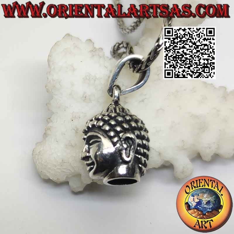 Pendentif en argent en forme de tête de Bouddha rayonnante (grand)