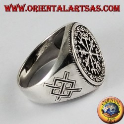 anillo de plata, vegvisir con Gungnir, la lanza de Odín, runa