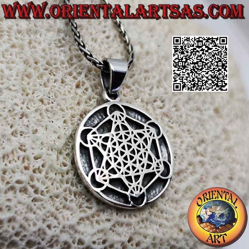 Silver pendant, Metatron's cube in bas-relief (symbol of the Archangel Metatron or the Archangel of life)