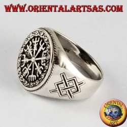 Silber Ring, vegvisir mit Gungnir, Odins Speer, Rune
