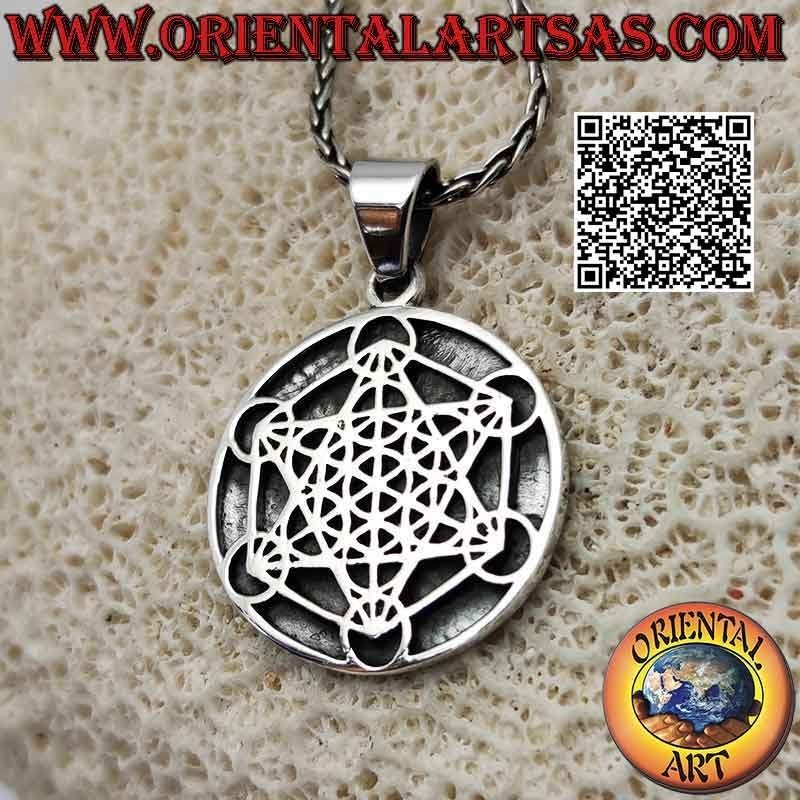 Pendentif en argent, cube de Metatron en bas-relief (symbole de l'Archange Metatron ou de l'Archange de la vie)