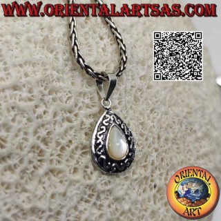 Silberanhänger mit Cabochon-Tropfen aus Perlmutt und "S" oder griechischem Flachrelief