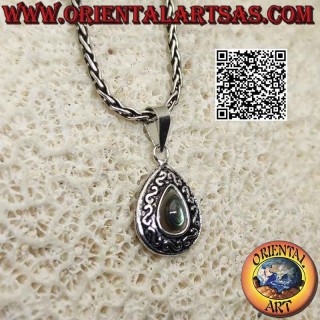 Pendentif en argent avec cabochon goutte d'ormeau et décoration "S" ou relief grec