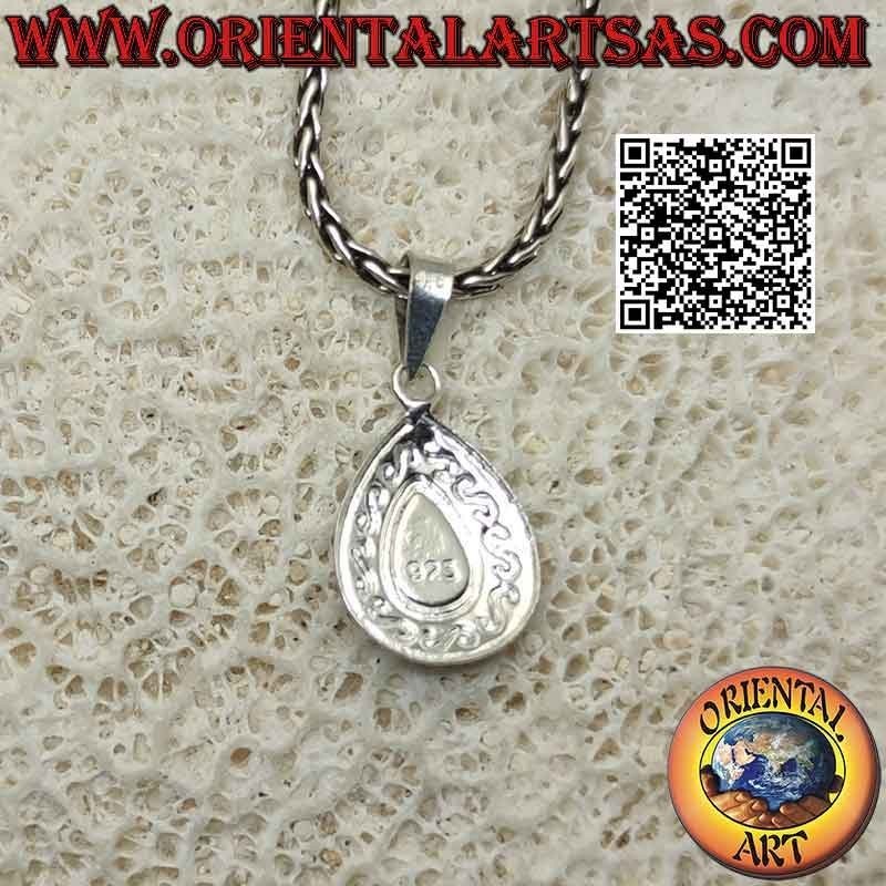 Silver pendant with cabochon drop abalone and "S" or Greek relief decoration