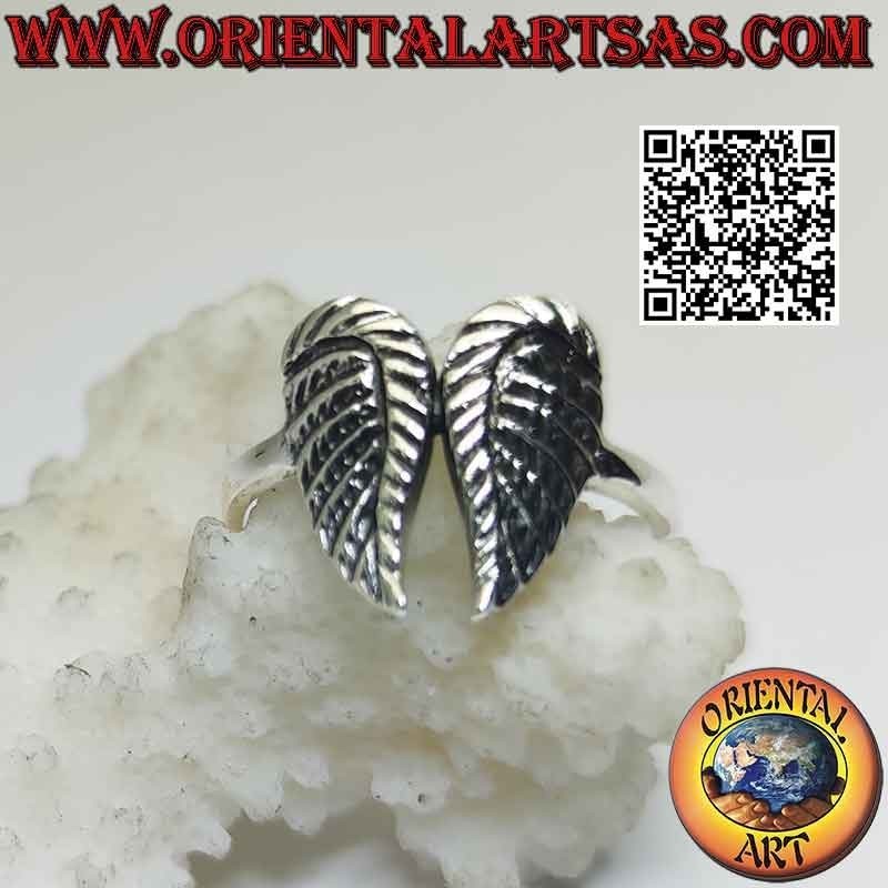 Bague en argent avec double ailes d'ange avec plumes en relief (soudées)