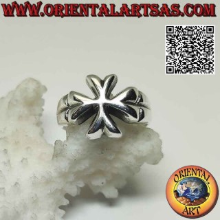 Anello in argento liscio con Croce di sant' Emiliano della Cogolla (Croce visigota) ancorata