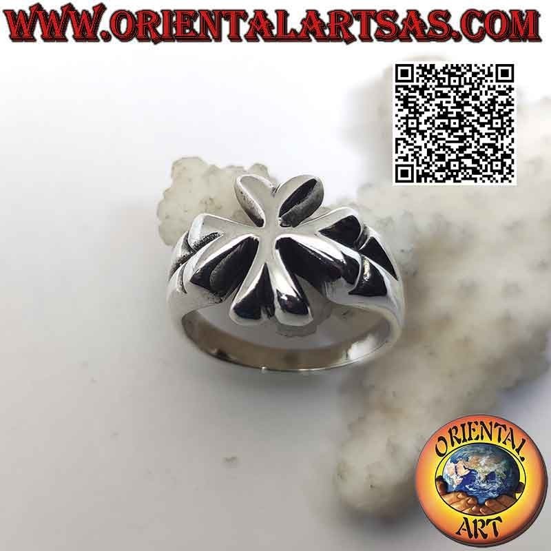 Anello in argento liscio con Croce di sant' Emiliano della Cogolla (Croce visigota) ancorata