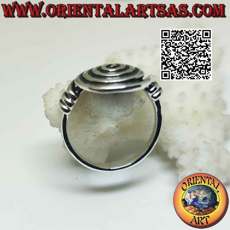 Silver ring with dense rounded spiral attached laterally