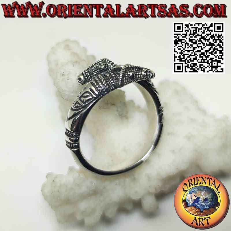 Anillo de plata par de cabezas de cerberus o hellhounds (ajustable)
