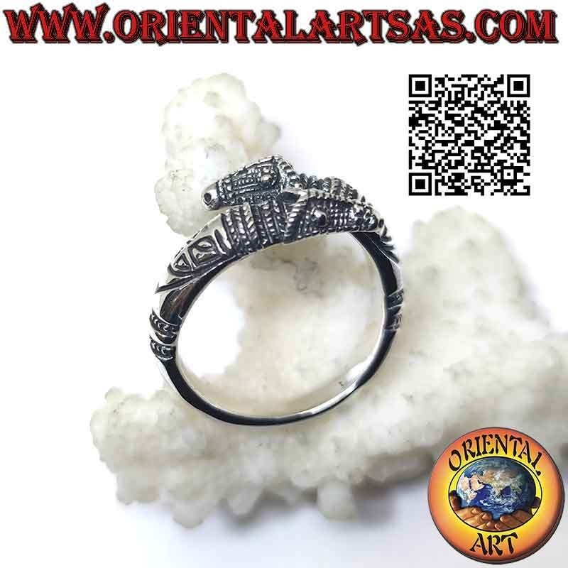 Silver ring pair of cerberus heads or hellhounds (adjustable)