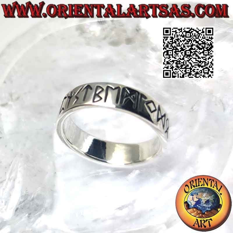 6mm wide smooth band silver ring. with Celtic runes engraved