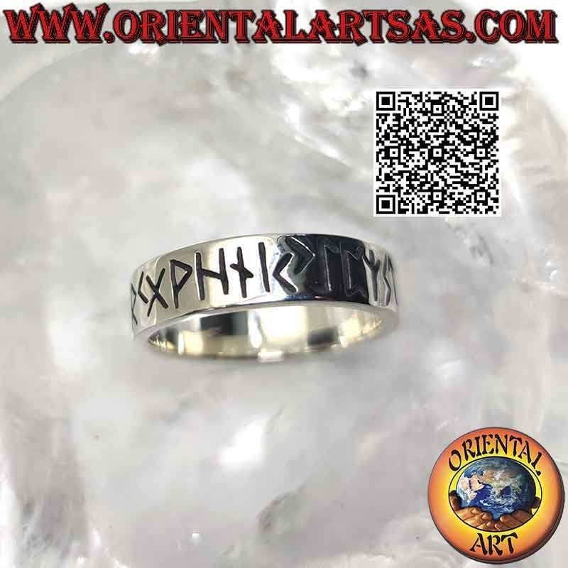6mm wide smooth band silver ring. with Celtic runes engraved