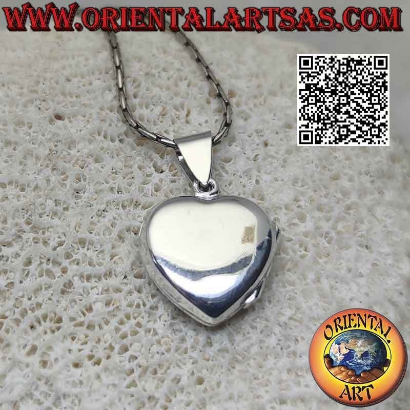 Ciondolo portafoto in argento a forma di cuore liscio piatto (17x17)