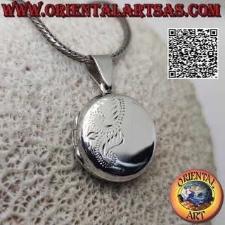 Foto colgante redondo plano liso de plata con grabado floral en la mitad (Ø 20 mm)