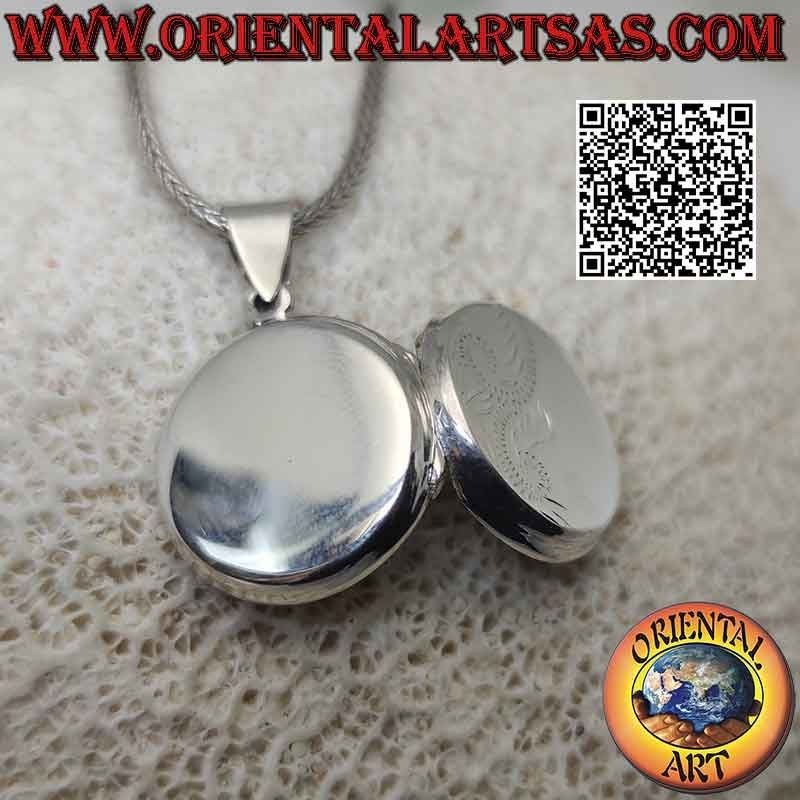 Foto colgante redondo plano liso de plata con grabado floral en la mitad (Ø 20 mm)