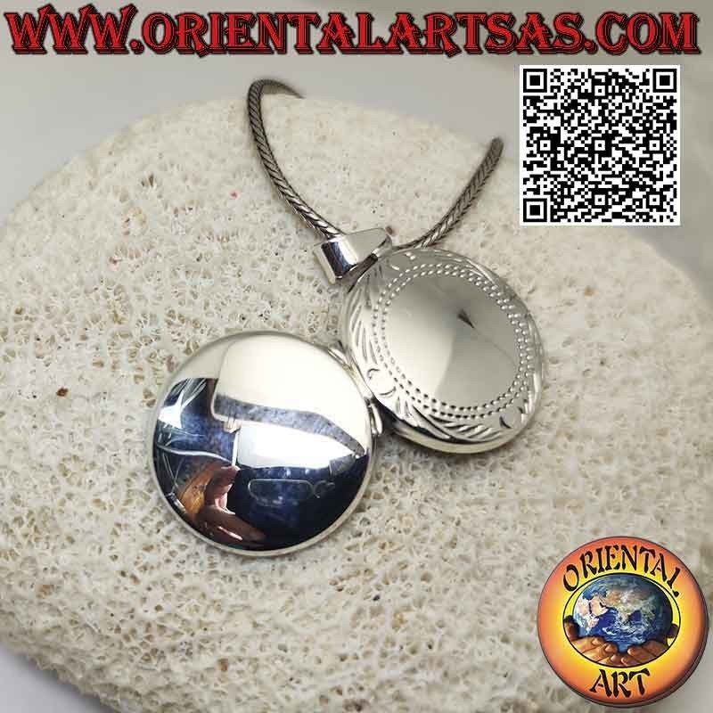 Cadre photo argent plat rond lisse avec cadre fleuri gravé (Ø 24 mm)