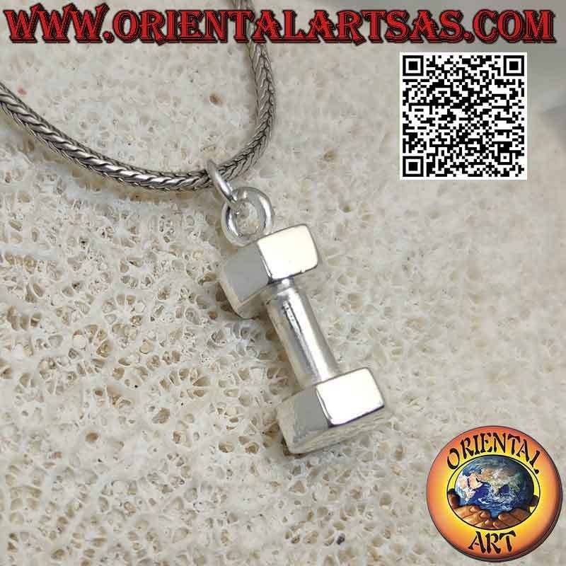 Pendant in 925 ‰ silver the big and massive dumbbell (gym tool)