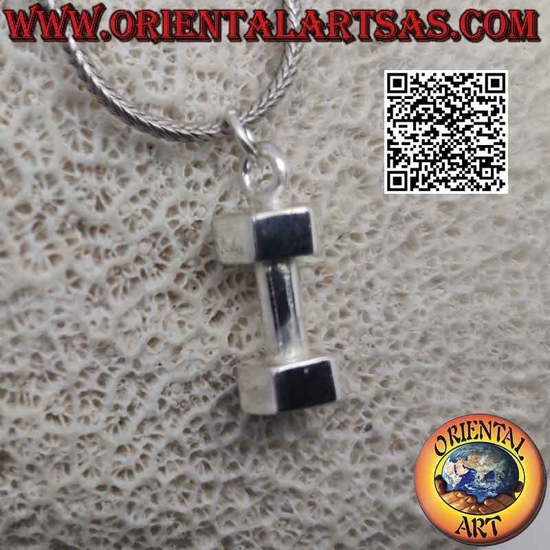 Pendant in 925 ‰ silver the big and massive dumbbell (gym tool)