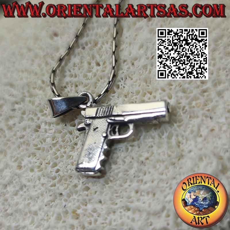 Ciondolo in argento, pistola "Glock" (la classica pistola semiautomatica da servizio)
