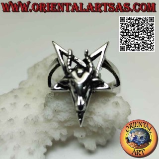 Silver ring, inverted pentacle with Baphomet (Baphomet) "the Goat of Mendes" superimposed