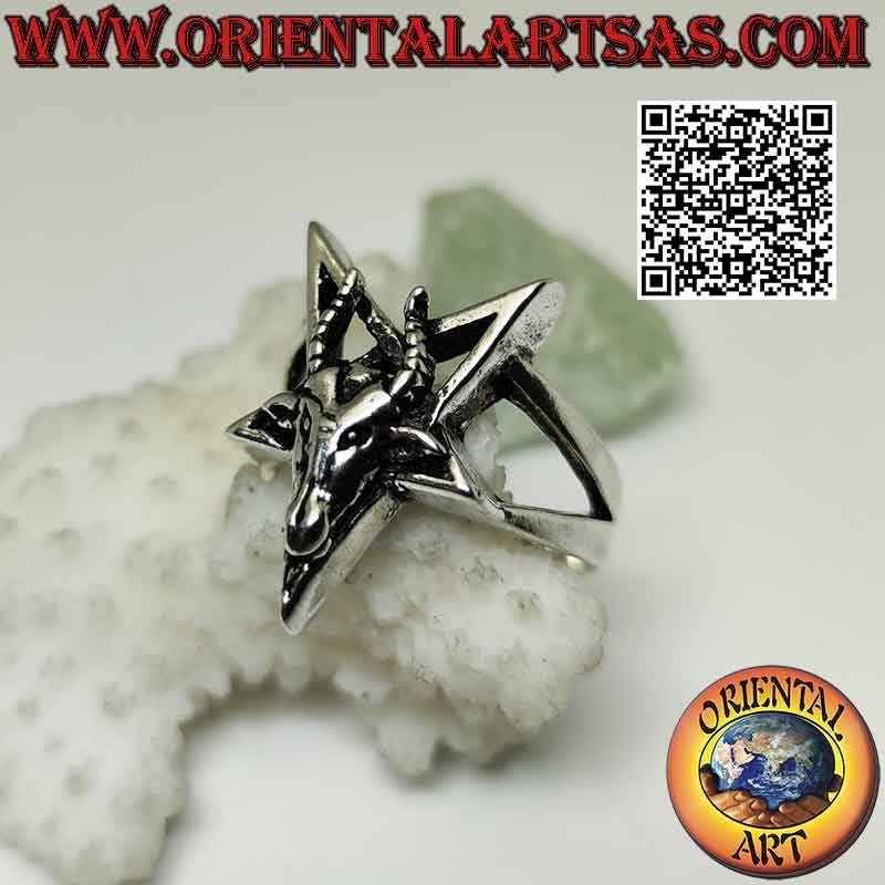 Silver ring, inverted pentacle with Baphomet (Baphomet) "the Goat of Mendes" superimposed