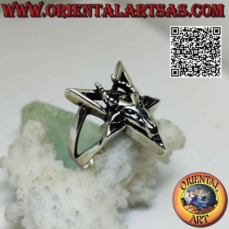 Silver ring, inverted pentacle with Baphomet (Baphomet) "the Goat of Mendes" superimposed