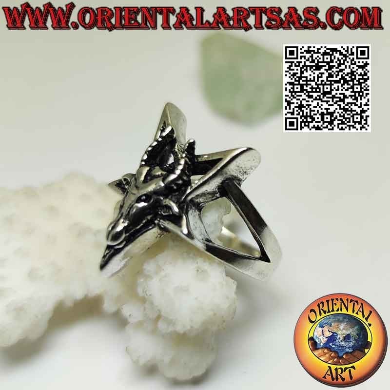 Silver ring, inverted pentacle with Baphomet (Baphomet) "the Goat of Mendes" superimposed