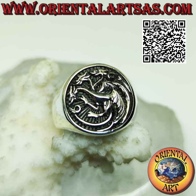 Bague en argent, emblème de la noble maison Targaryen (Game Of Thrones)