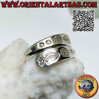 Silberner Doppelbandring mit Spiegelkaren-Gravuren (verstellbar)