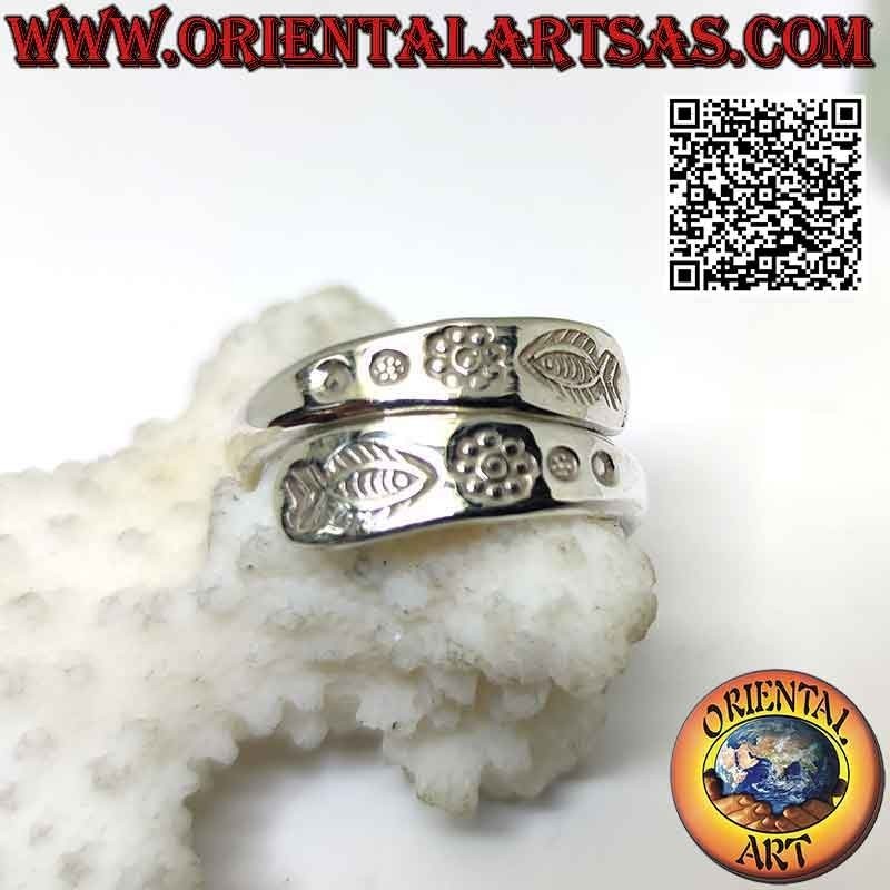 Bague double anneau en argent avec gravures karen miroir (ajustable)