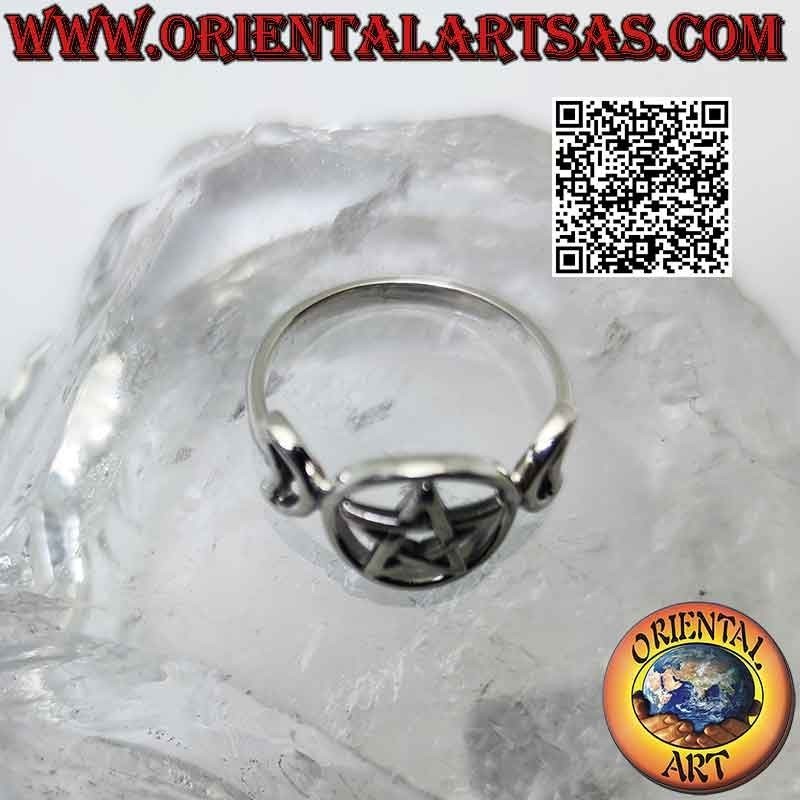 Smooth silver ring with triple moon symbol goddess wicca (pierced pentacle)