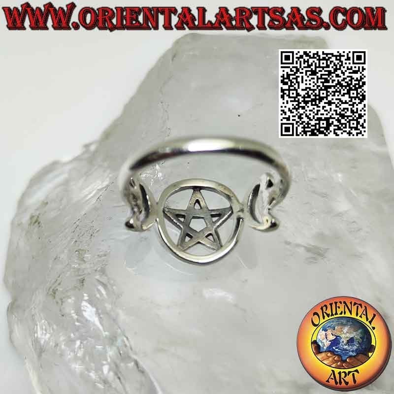Smooth silver ring with triple moon symbol goddess wicca (pierced pentacle)