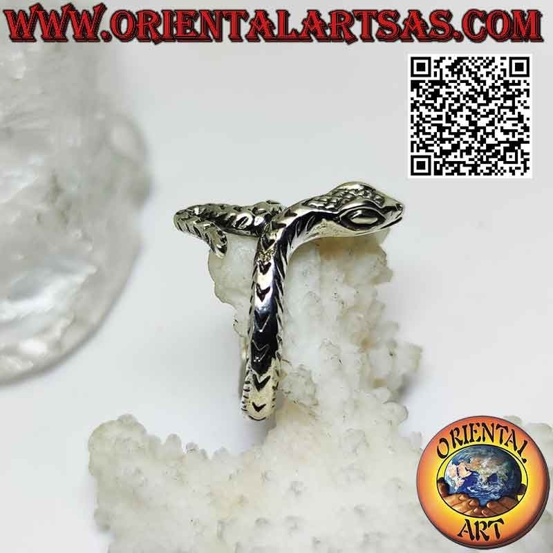 Anello in argento a forma di serpente inciso in movimento sinuoso (un giro)