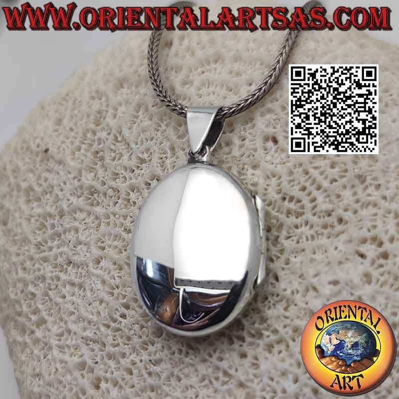 Pendentif cadre photo argent plat lisse ovale (25x20)