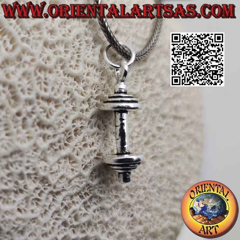 Pendant in 925 ‰ silver the straight barbell (gym tool)