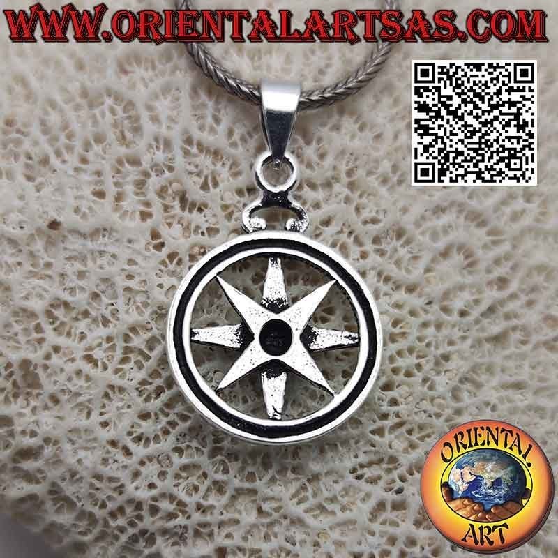 Colgante rosa de los vientos (brújula) de plata con grabados a doble nivel