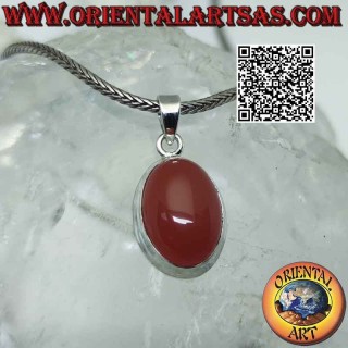 Silver pendant with oval cabochon carnelian on simple smooth setting