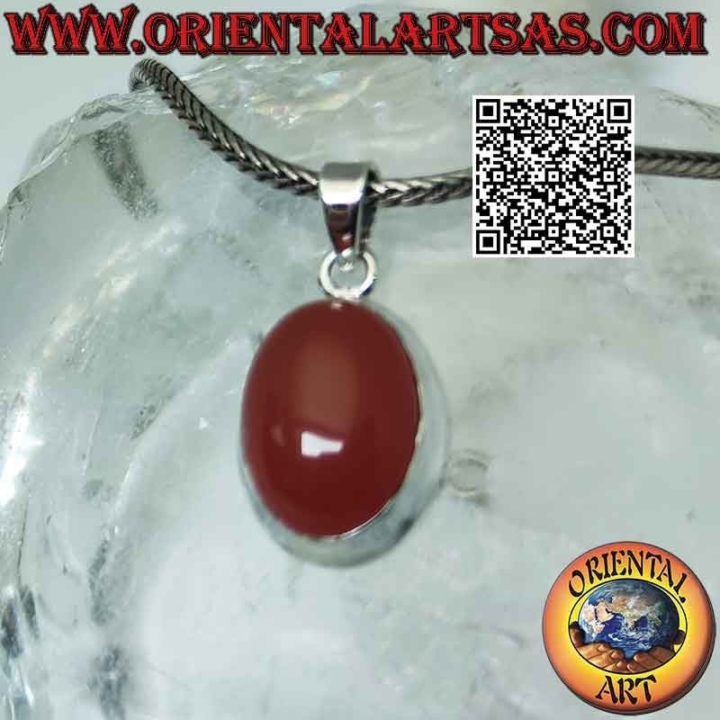 Silberanhänger mit ovalem Karneol-Cabochon in schlichter glatter Fassung