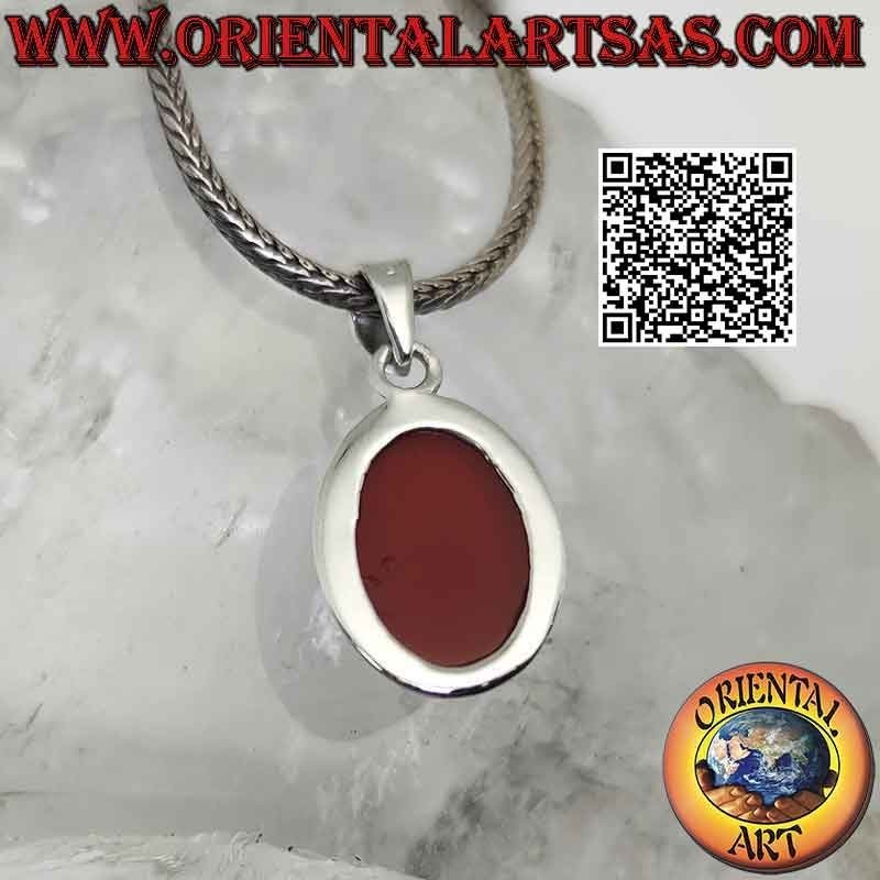 Silver pendant with oval cabochon carnelian on simple smooth setting