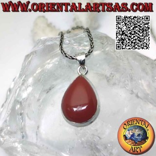 Ciondolo in argento con grande corniola a goccia cabochon su montatura liscia semplice