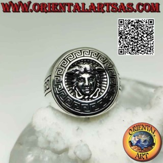 Smooth round silver ring with "Versace" emblem (the mythological Medusa's head)