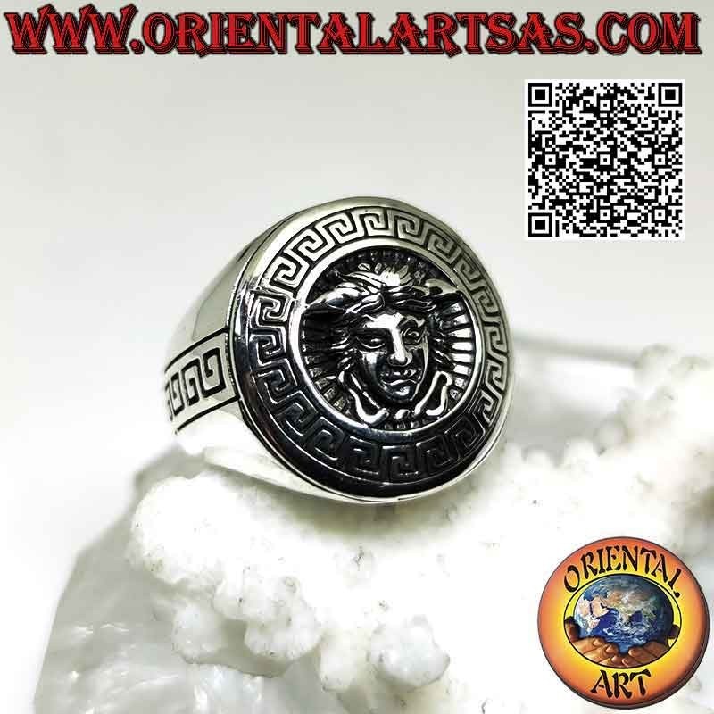 Glatter runder Silberring mit „Versace“-Emblem (das mythologische Medusenhaupt)