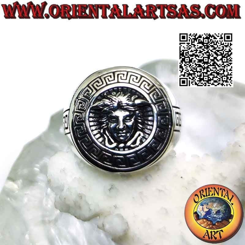 Smooth round silver ring with "Versace" emblem (the mythological Medusa's head)