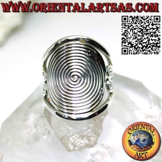 Silberring mit großer dichter Spirale auf perforierter Halbmondfassung (verstellbar)